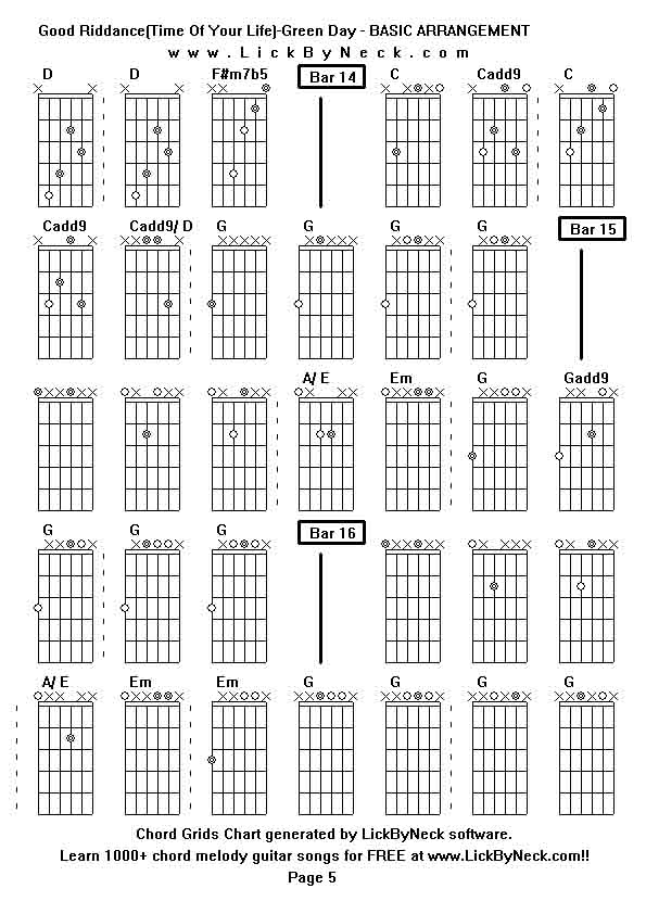 Chord Grids Chart of chord melody fingerstyle guitar song-Good Riddance(Time Of Your Life)-Green Day - BASIC ARRANGEMENT,generated by LickByNeck software.